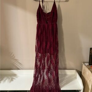 burgundy maxi dress forever 21 Forever 21 Long Burgundy Lace Dress Used Once